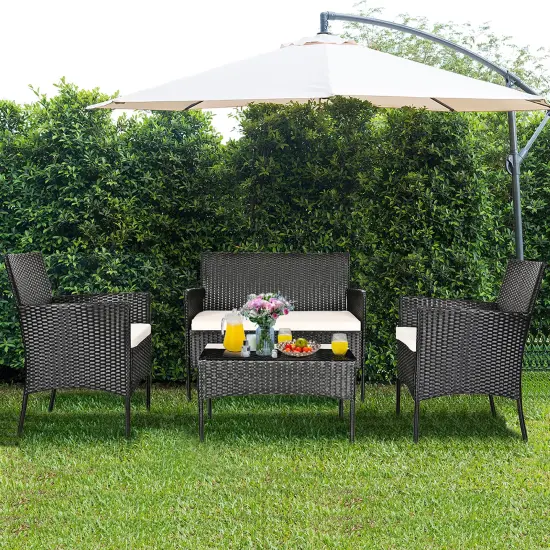 Costway 4PCS Patio Furniture Set Rattan Wicker Conversation Set Outdoor {4}