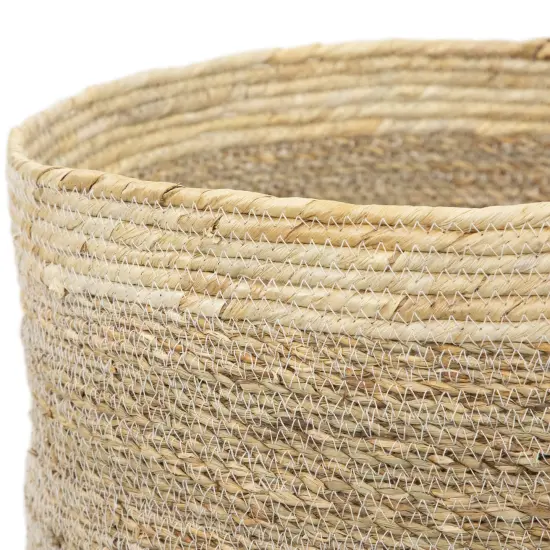 Northlight Set of 3 Twisted Weave and Zig Zag Sewn Seagrass Storage Baskets 16.5" Beige {6}