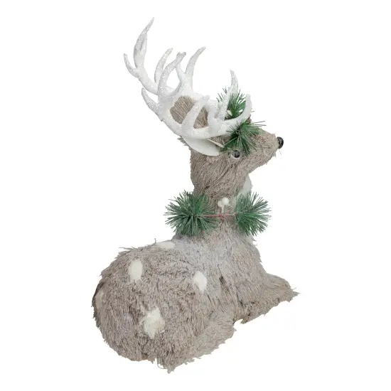 Northlight Sitting Sisal Reindeer with Wreath Christmas Figure - 12.75" - Gray {4}