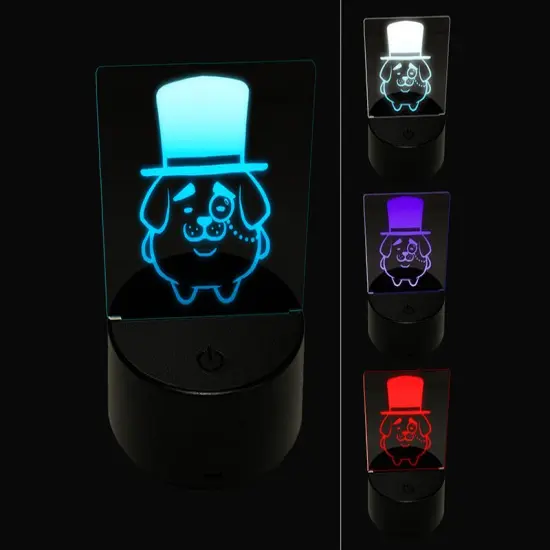 Weird Fancy Gentleman Dog Pup Top Hat Monocle 3D Illusion LED Night Light Sign Nightstand Desk Lamp {1}