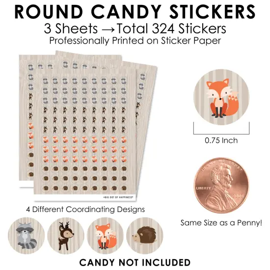 Big Dot of Happiness Woodland Creatures - Baby Shower or Birthday Party Small Round Candy Stickers - Party Favor Labels - 324 Count {4}