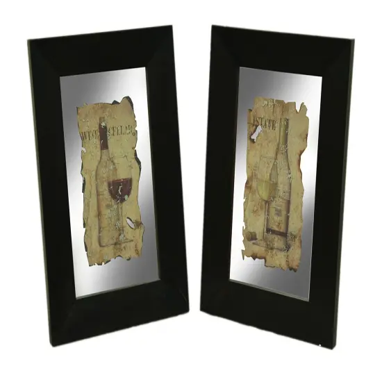 Black Frame 2 Piece Vintage Wine Wall Mirror Set {1}
