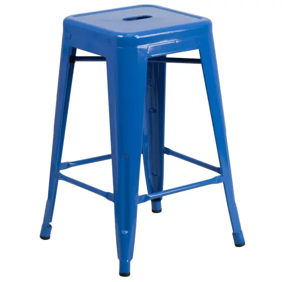 Merrick Lane Newark Series Backless Metal Stool with Square Seat for Indoor-Outdoor Use Blue {1}