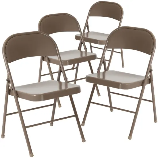Emma and Oliver 4 Pack Double Braced Commercial Party Events Steel Metal Folding Chair Beige {2}