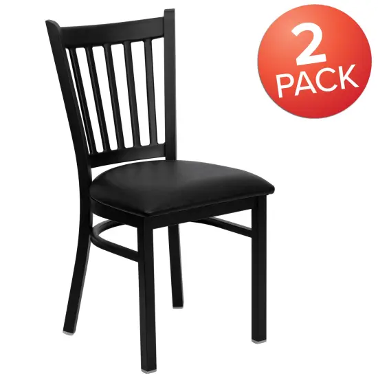 Emma and Oliver 2 Pack Vertical Back Metal Restaurant Chair BlackVYL/BlackMetal {5}