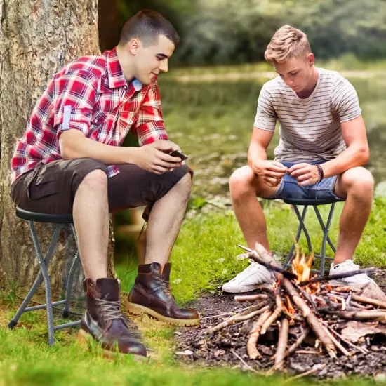 Costway 1/2 PCS 18"HFolding Stool Portable & Foldable Camping Chair with Built-in Handle Black {4}