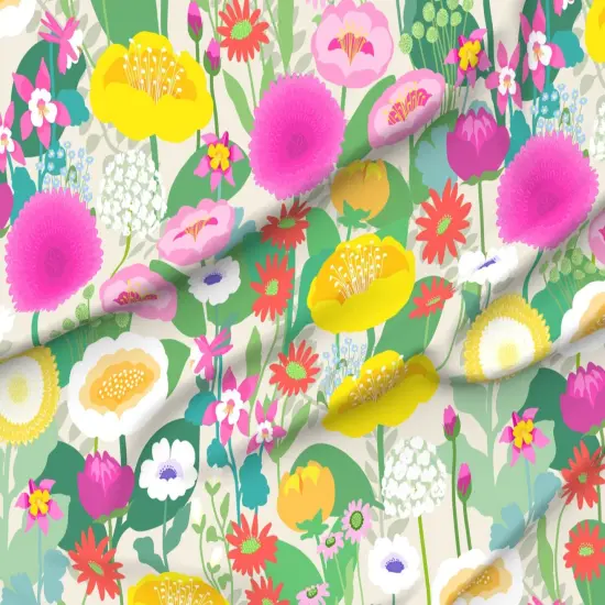 Various Fabrics by the Yard or Fat Quarter Floral Scandi Scandinavian Retro Large Scale Jumbo Anemone Peony Dahlia Wildflowers Custom Printed Fabric by Spoonflower {6}