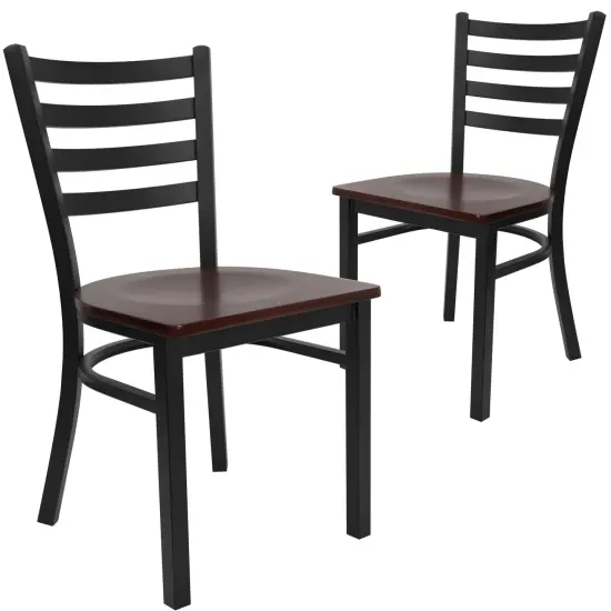 Emma and Oliver 2 Pack Ladder Back Metal Restaurant Chair Mahogany/BlackMetal {1}