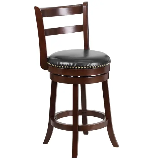 Merrick Lane Carina Series Wooden Stool with Single Slat Ladder Back with Faux Leather Seat Cappuccino {1}