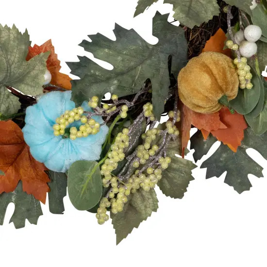 Northlight Foliage and Gourds Thanksgiving Artificial Wreath - 22" - Blue and Orange Green {3}