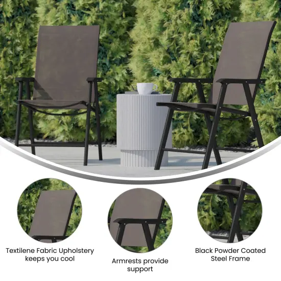 Emma and Oliver Outdoor Folding Patio Sling Chair / Portable Chair (2 Pack) Black {7}