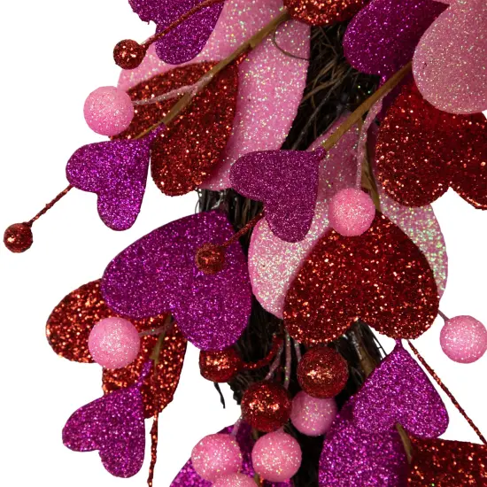 Northlight Glittered Hearts and Berries Valentine's Day Twig Wreath - 20" Pink {7}