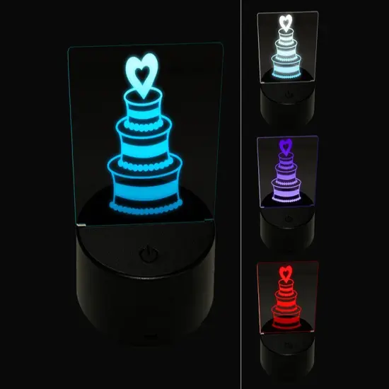 Wedding Cake with Heart 3D Illusion LED Night Light Sign Nightstand Desk Lamp {1}