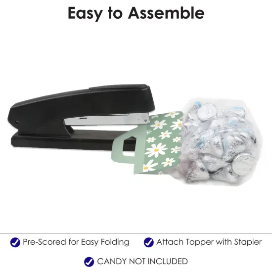 Big Dot of Happiness Sage Green Daisy Flowers - DIY Floral Party Clear Goodie Favor Bag Labels - Candy Bags with Toppers - Set of 24 {6}