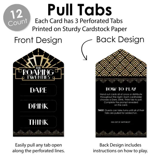 Big Dot of Happiness Roaring 20's - 1920s Art Deco Jazz Party Game Pickle Cards - Dare, Drink, Think Pull Tabs - Set of 12 {4}