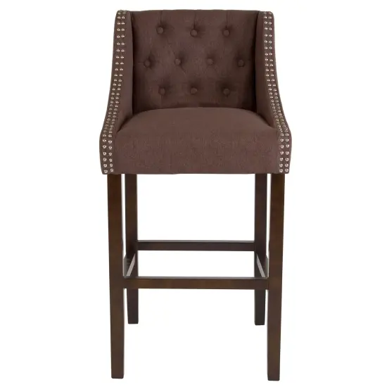 Merrick Lane Hadleigh Upholstered Barstool 30" High Transitional Tufted Barstool with Accent Nail Trim Black LeatherSoft {7}