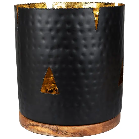 Northlight Iron and Pillar Candle Holder with Wood Base - 11.75" - Antique Black and Copper Foil {1}