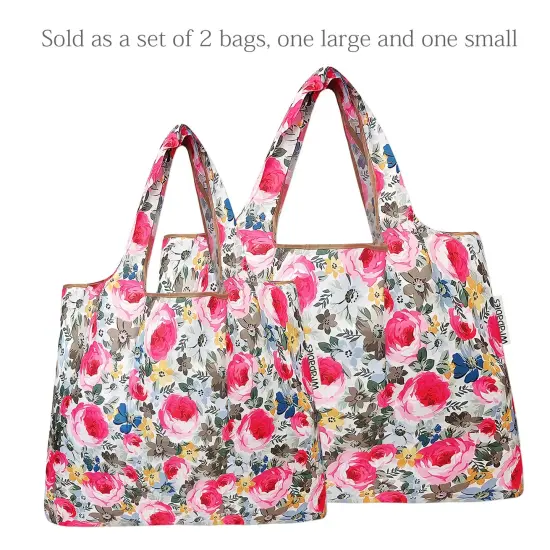 Wrapables Large & Small Foldable Tote Nylon Reusable Grocery Bags, Set of 2 Easter Floral {3}