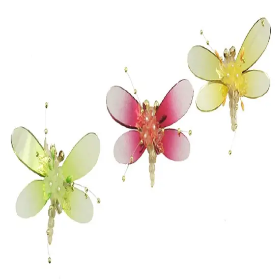 Kurt Adler Set of 3 Yellow and Green Crystalique Mirror Dragonfly Christmas Ornaments 4" {1}