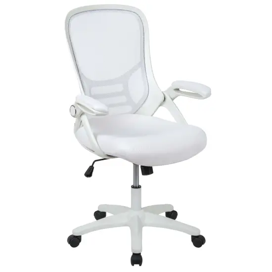 Emma and Oliver High Back Mesh Ergonomic Office Chair with Flip-up Arms White {1}
