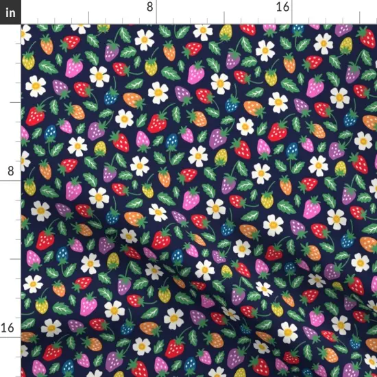 Various Fabrics by the Yard or Fat Quarter Summer Strawberry Bright Colorful White Flowers Small Scale Happy Whimsical Custom Printed Fabric by Spoonflower {2}
