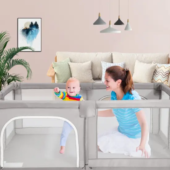 Baby Playpen Kids Activity Center Safety Play Gray {2}