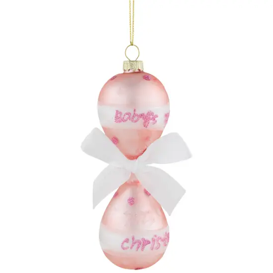 Northlight Baby Girl's First Christmas 2023 Glass Ornament - 5" Pink {4}
