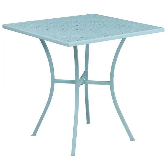 Emma and Oliver Commercial Grade 28" Square Metal Garden Patio Table Set w/ 2 Square Back Chairs Sky Blue {3}