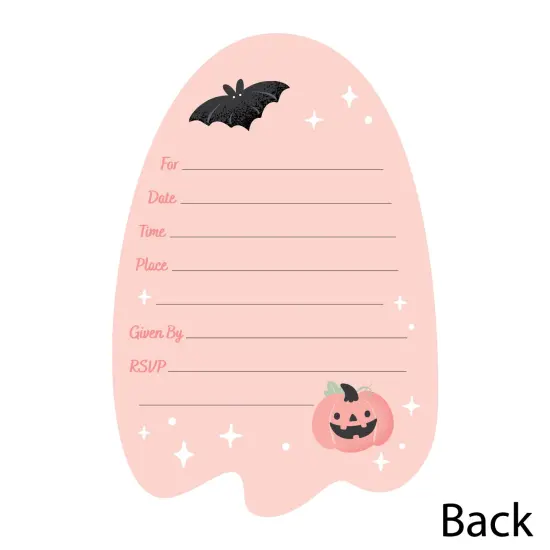 Big Dot of Happiness Pastel Halloween - Shaped Fill-In Invitations - Pink Pumpkin Party Invitation Cards with Envelopes - Set of 12 {6}