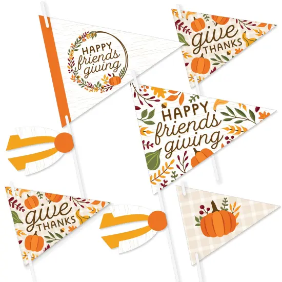 Big Dot of Happiness Fall Friends Thanksgiving - Triangle Friendsgiving Party Photo Props - Pennant Flag Centerpieces - Set of 20 {1}