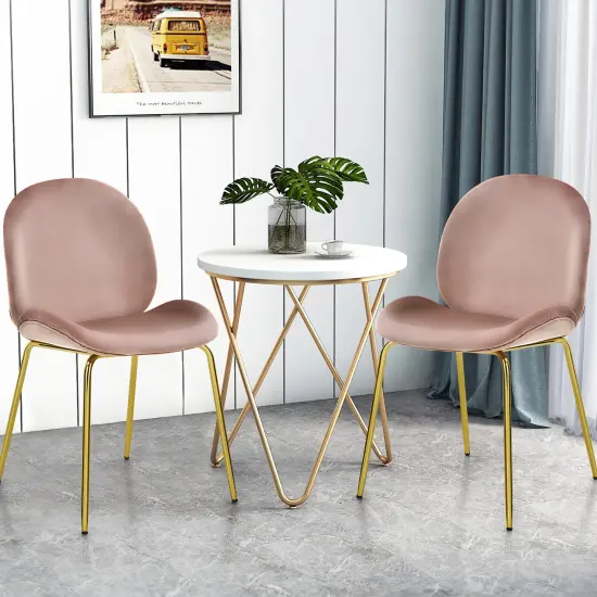 Costway Set of 2 Velvet Accent Chairs Dining Side Chairs w/Gold Metal Legs Pink/Beige/Green/Grey {2}