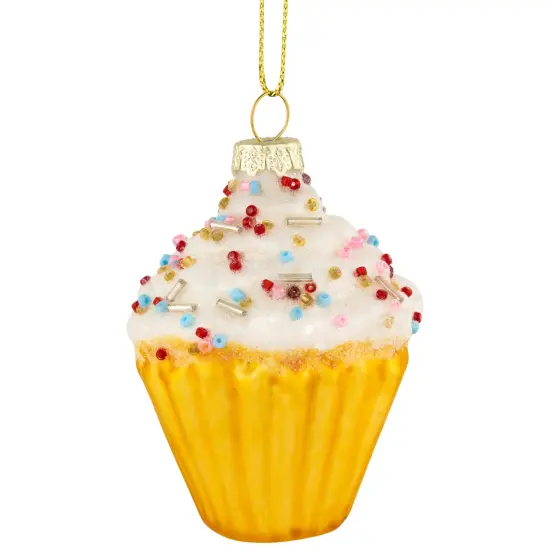 Northlight 3" White and Golden Cupcake Glass Christmas Hanging Ornament {1}