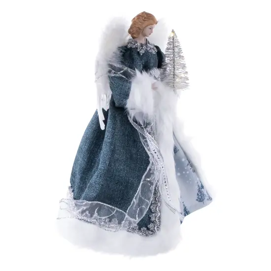 Northlight Lighted Angel with Faux Fur Wings Christmas Tree Topper - 14" - Blue and White {6}