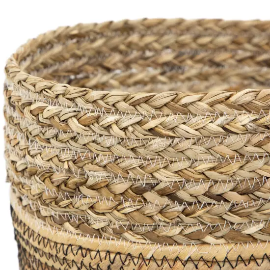 Northlight Set of 3 Braid and Twist Woven Seagrass Storage Baskets 9.75" Beige {6}