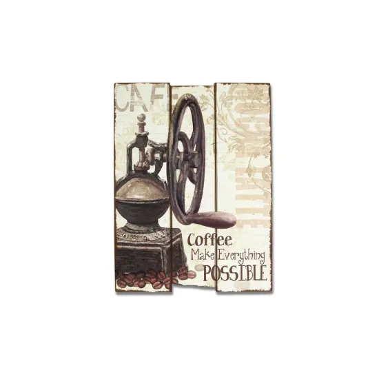 Melrose 21" Ivory and Brown "Coffee Makes Everything Possible" Coffee Bean Wall Plaque {1}