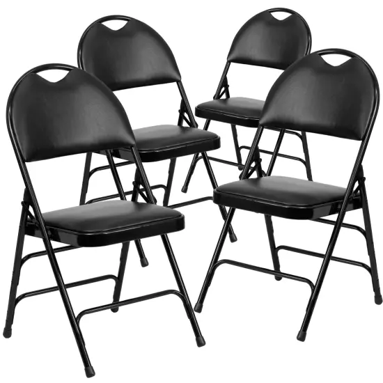 Emma and Oliver 4 Pack Home & Office Easy-Carry Party Events Padded Folding Chair BlackVinyl/Black {1}