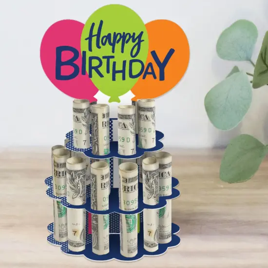 Big Dot of Happiness Cheerful Happy Birthday - DIY Colorful Birthday Party Money Holder Gift - Cash Cake {1}