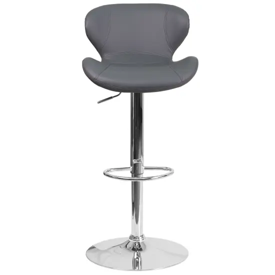 Emma and Oliver 2 Pack Contemporary Vinyl Adjustable Height Barstool with Curved Back and Chrome Base Charcoal Fabric {8}
