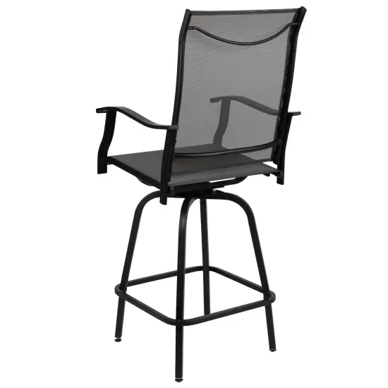 Merrick Lane Set of 2 Brett High Back Bar Height Swivel Patio Stools with Powder Coated Metal Frames and Textilene Upholstery Gray {4}