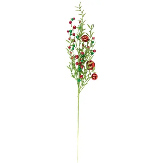 Northlight 32" Green and Red Jingle Bells and Berry Artificial Glitter Christmas Spray {1}