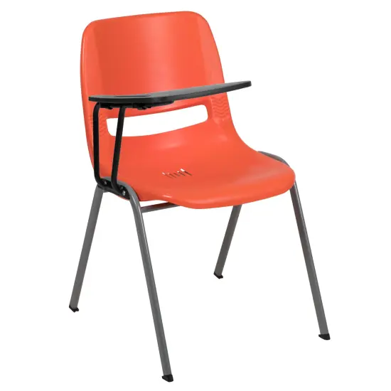 Emma and Oliver Ergonomic Shell Chair with Right Handed Flip-Up Tablet - Tablet Arm Desk Orange {2}