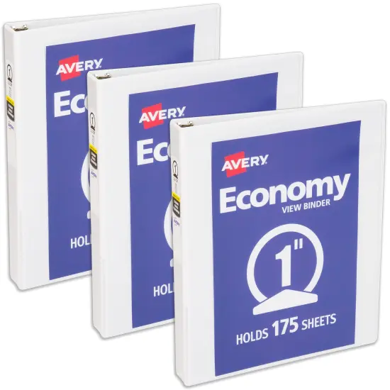 Avery Economy View 3 Ring Binder, 1 Inch Round Rings, 3 White Binders (05760) {1}