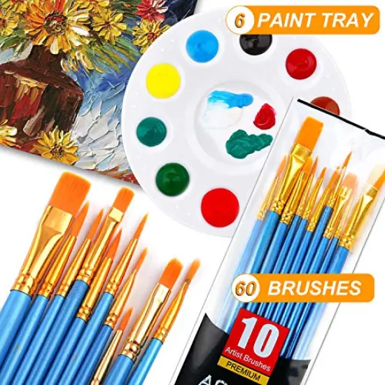 Painting Brush Palette Set, with 6 Packs of 60 Brushes and 6 Palettes,Nylon Brush Head, Suitable for Oil Watercolor, etc., Perfect Art Painting Set. {6}