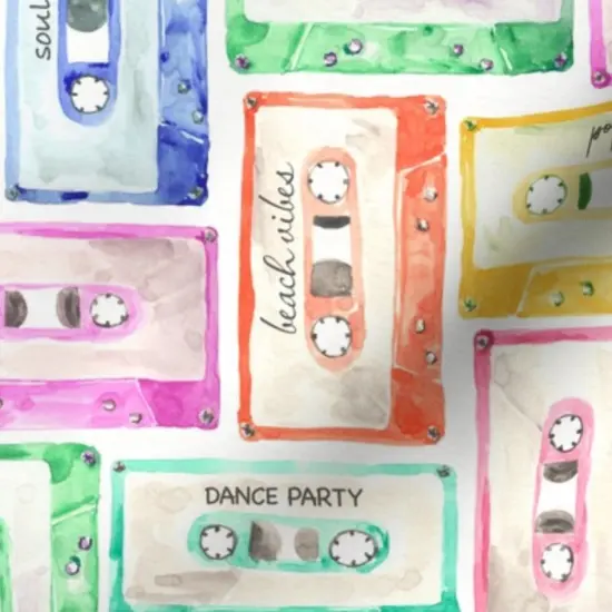 Various Fabrics by the Yard or Fat Quarter Watercolor Tape Cassette Retro Nostalgic Mixtape Rainbow Green Blue Yellow Audiotape Custom Printed Fabric by Spoonflower {7}