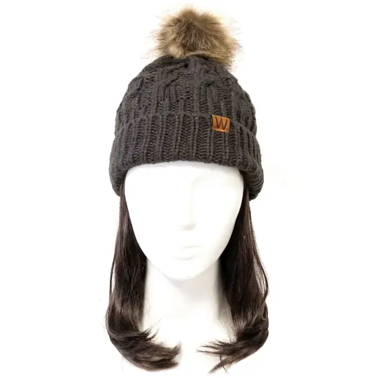 Wrapables Winter Warm Cable Knit Faux Fur Pom Pom Beanie Adult Charcoal Gray {2}