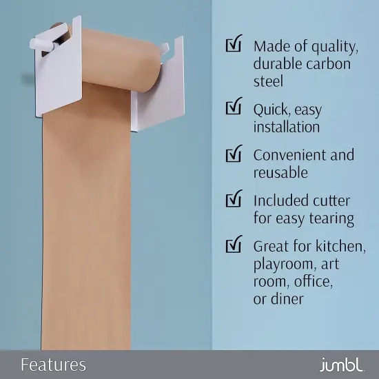 Jumbl Wall Mounted Kraft Paper Dispenser, Hanging Craft Paper Roll Holder with Paper Cutter (White) {4}
