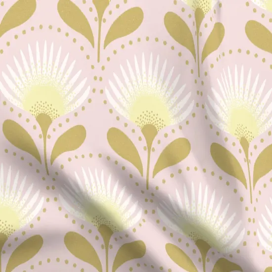 Various Fabrics by the Yard or Fat Quarter Mid Century Deco Pale Pink Butter Yellow Leaves Custom Printed Fabric by Spoonflower {5}