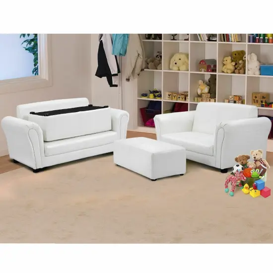 Soft Kids Double Sofa with Ottoman White {6}