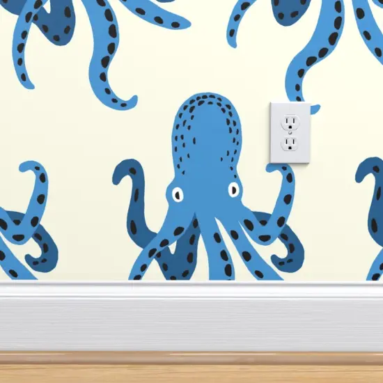 Peel & Stick Wallpaper 2FT Wide Whimsical Octopi Large Scale Coastal Nautical Beach Vacation Sea Life Custom Removable Wallpaper by Spoonflower {4}