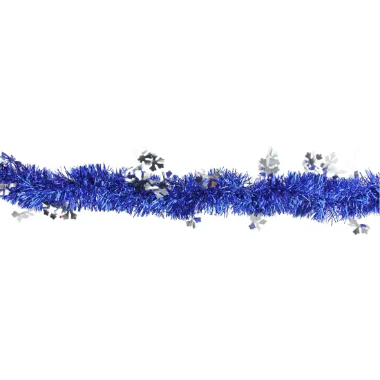 Northlight Commercial Christmas Tinsel Snowflake Garland - 50" x 2.75' - Lavish Blue and Silver - Unlit {3}